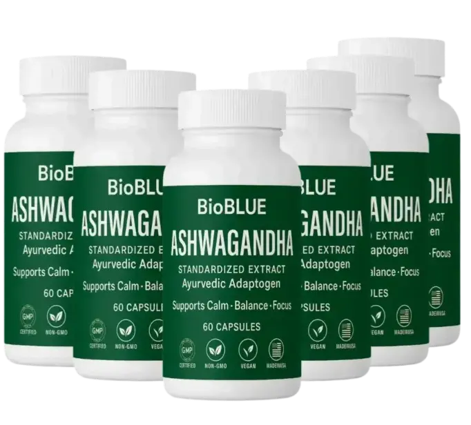 BioBlue Ashwagandha — 6 bottles (approx. 180-day supply)