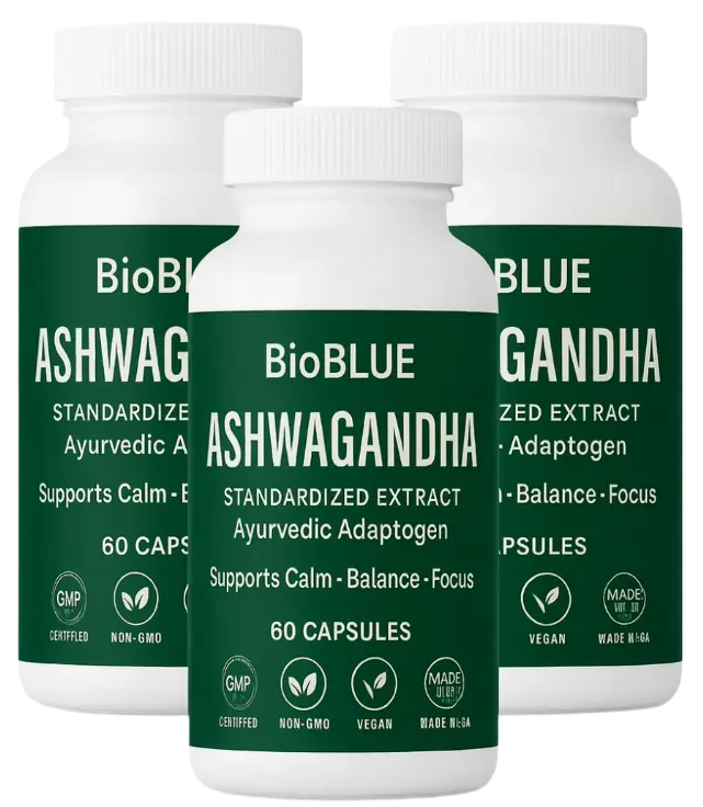 BioBlue Ashwagandha — 3 bottles (approx. 90-day supply)